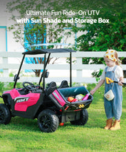 Load image into Gallery viewer, 24V Ride on Toy for Big Kid,Ride on Car 2 Seater w/Sun Shade,Dump Bed & Shovel,4.5MPH,4WD Electric Car, Pink