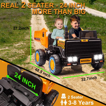 Load image into Gallery viewer, 24V Ride On Dump Truck, 24inch-2 Seater Ride On Car for Kids w/Remote Control 4WD/2WD Up to 5 Mph, 24v Ride on Toys (Yellow)