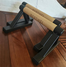 Load image into Gallery viewer, BESTWEI Wood Triangle Push Up Bars for Floor, Strength Training Pushup Stands Parallettes Bars for Home Calisthenics, Fitness, Floor Workouts Solid Wood with Sturdy Metal Bracket, Support 500 lbs