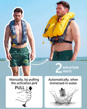 Load image into Gallery viewer, Owntop Automatic/Manual Inflatable Vest, Manual Convertible Option, Low Profile, Zipper Closure, Inflatable Fishing Jacket for Kayaking, Boating and Fishing, 24g CO2 Cylinder Included