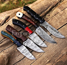 Load image into Gallery viewer, Set Of 5 Hunting Knives, Full Tang Damascus Steel Fixed Blade, Wood & Micarta Handle, Combat Knife With Leather Sheath For Bushcraft, Hiking, Camping By Empire Industry