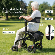 Load image into Gallery viewer, HolyHeal Walkers for Seniors, Rollator Walker with Seat and Backrest, 10" Big Wheels All Terrain, Rolling Walker Foldable Supports 350lb, Lightweight & Height Adjustable, Cane & Cup Holder, Black