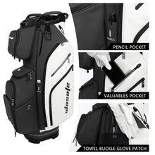 Load image into Gallery viewer, wosofe 14-Way Golf Cart Bag, Waterproof PU Leather, Black/White Sporty