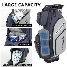 Load image into Gallery viewer, wosofe 14-Way Golf Cart Bag, Waterproof PU Leather, Blue/Grey Tour Style