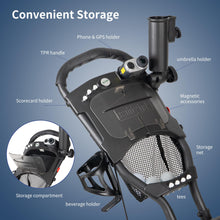 Load image into Gallery viewer, Caddytek Explorer V8 Golf Push Cart - Superlite 4 Wheel Aluminum Foldable Cart with Adjustable Front Wheel Width, Foot Brake, Cooler Basket, Umbrella Holder, Drink Holder, Scorecard Console