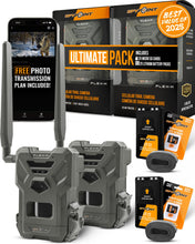 Load image into Gallery viewer, SPYPOINT Flex-M Twin Pack Cellular Trail Cameras - SD Card 2-Pack with LIT-22, Best Hunting Accessories, No WiFi Needed, GPS, Night Vision, IP65 Water-Resistant, 28MP Photos, & 720p Videos + Sound