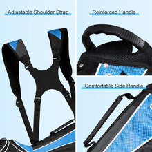Load image into Gallery viewer, Mayjooy Golf Stand Bag, Portable Carry Golf Bag w/Ergonomic Dual Straps & 6 Way Top Divider, Lightweight Carry Organizer Pocket w/Umbrella Ring, Ideal for Men & Women (Blue)
