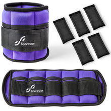 Load image into Gallery viewer, Sportneer Adjustable Ankle Weights Set - 1 Pair (2-10 lbs) Removable Sandbags -Purple