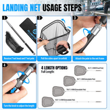 Load image into Gallery viewer, PLUSINNO Large Fishing Net, 6.4 FT Carbon Fiber Fish Net with Long Telescoping Handle, Kayak Fishing Gear Accessories Foldable Landing Net for Bass, Trout, Catfish, Fishing Gifts for Men Father