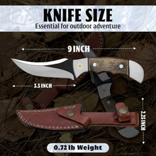 Load image into Gallery viewer, 9 Inch Fixed Blade Hunting Knife with Leather Sheath, Full Tang Skinning Knife with Walnut Wood Handle, Razor Sharp Stainless Steel Bushcraft Knife for Camping, Survival & Outdoor Hunting Gear