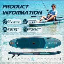 Load image into Gallery viewer, InnoExpo 11' Inflatable Stand Up Paddle Boards with Premium Accessories, Wide Stable SUP Paddle Board Design, Non-Slip Comfort Deck for Youth & Adults (Futuristic/Kayak Seat)