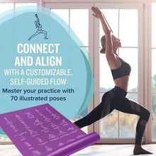 Load image into Gallery viewer, NewMe Fitness Yoga Mat for Women and Men - Large, 5mm Thick, 68 Inch Long, Non Slip Exercise Mats w/ 70 Printed Yoga Poses for Pilates, Workout and Stretching - Home and Gym Essentials - Purple