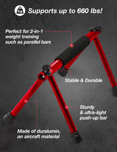Load image into Gallery viewer, WITHGEAR Folding Push Up Bar Hawk Red | Portable Outdoor Bar & Home Workout Equipment | Duralumin Metal Dip Bar & Pushup Handles | Dip Bars for Strength Training | Lightweight Metal Bar