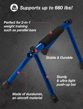 Load image into Gallery viewer, WITHGEAR Folding Push Up Bar Hawk Blue | Portable Outdoor Bar & Home Workout Equipment | Duralumin Metal Dip Bar & Pushup Handles | Dip Bars for Strength Training | Lightweight Metal Bar