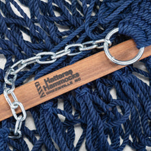 Load image into Gallery viewer, Hatteras Hammocks Deluxe Navy Duracord Rope Hammock with Free Extension Chains & Tree Hooks, Handcrafted in The USA, 450 LB Weight Capacity, 13 ft. x 60 in