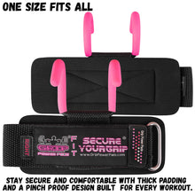 Load image into Gallery viewer, Weight Lifting Hooks with Wrist Wraps, Deadlifts & Pull-Ups (Set of 2) - Pink