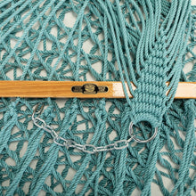 Load image into Gallery viewer, Original Pawleys Island Large Teal DuraCord Rope Hammock – 13 ft. x 55 in., 2-Person, 450 lb Capacity, Oak Spreader Bar, Zinc-Plated Hardware, Handcrafted in the USA