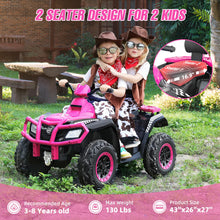 Load image into Gallery viewer, 2 Seater Ride on ATV for Big Kids, 4 Wheeler Quad Ride on Toy with 10AH Battery,2 * 80 W Motor, 4mph Max Speed, Pink