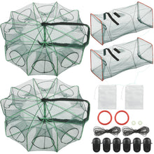 Load image into Gallery viewer, 2PCS Fishing Bait Trap Crab Net 10 Holes and 2 PCS Square Crab Crawfish Trap Fishing Trap for Minnow Crawfish Shrimp Crawdad with Rope Large Fishing Net for Bait Fish