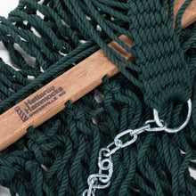 Load image into Gallery viewer, Hatteras Hammocks Deluxe Green DuraCord Rope Hammock – 13 ft. x 60 in., 2-Person, 450 lb Capacity, Cumaru Spreader Bar, Zinc-Plated Hardware – Handcrafted in The USA