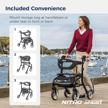 Load image into Gallery viewer, Drive Medical Nitro Sprint Foldable Rollator Walker with Seat - Lightweight Support - Large Wheels - Compact Folding Design - Adjustable Comfort - Standard Size - Black