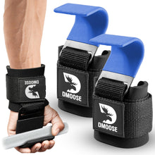 Load image into Gallery viewer, DMoose Fitness Weight Lifting Hooks (Pair) for Deadlifts - Blue