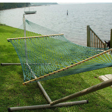 Load image into Gallery viewer, Original Pawleys Island Large Green DuraCord Rope Hammock – 13 ft. x 55 in., 2-Person, 450 lb Capacity, Oak Spreader Bar, Zinc-Plated Hardware, Handcrafted in the USA