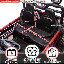 Load image into Gallery viewer, 24V 2 Seater XXL Kids UTV Ride On Car with Remote Control 4WD Off Road Electric Vehicle Ride On Toy Car (Red)