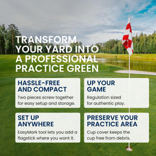 Load image into Gallery viewer, Regulation flagstick, cup & pin flag to use in your backyard or other open space for practice. Use the same products as used by golf courses all over the world and on tour. (Red and White Checkered)