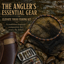 Load image into Gallery viewer, Premium Handcrafted Fly Fishing Net with Natural Bamboo Frame, Rubber Hex Mesh, Brass Lanyard Ring, Trout Stream Size