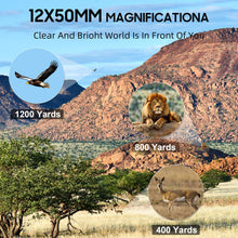 Load image into Gallery viewer, 12x50 UHD Binoculars for Adults High Powered with Upgraded Phone Adapter - Large View, Lightweight, IPX7 Waterproof, BAK4 Prism - Binoculars for Hunting Bird Watching Cruise