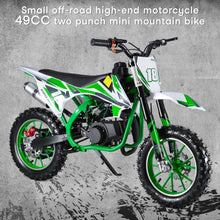 Load image into Gallery viewer, 49cc Kids Dirt Bike, 2 Stroke Motorcycle with Off-Road Tires, Dual Disc Brakes, Shock Absorbers, Soft Seat Cushion, Gas Power, Green