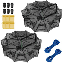 Load image into Gallery viewer, QualyQualy Fishing Bait Trap Crab Net Fishing Trap for Minnow/Crab/Shrimp/Crawdad with Rope, 10 Holes Large Space Fishing Net 32"*10"