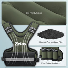 Load image into Gallery viewer, ZELUS Weighted Vest for Men and Women, Adjustable Body Weight Vest Exercise Set for Workouts, 4-10lb/11-20lb/20-32lb with 6 Ironsand Weights for Cardio Strength Training Walking Jogging, 4-10lb. Green