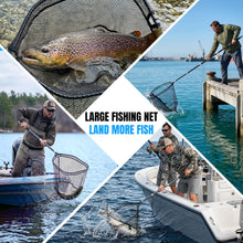 Load image into Gallery viewer, PLUSINNO Large Fishing Net, 6.4 FT Carbon Fiber Fish Net with Long Telescoping Handle, Kayak Fishing Gear Accessories Foldable Landing Net for Bass, Trout, Catfish, Fishing Gifts for Men Father