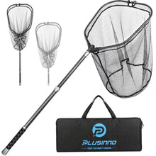 Load image into Gallery viewer, PLUSINNO Large Fishing Net, 4.9 FT Carbon Fiber Fish Net with Long Telescoping Handle, Kayak Fishing Gear Accessories Foldable Landing Net for Bass, Trout, Catfish, Fishing Gifts for Men Father