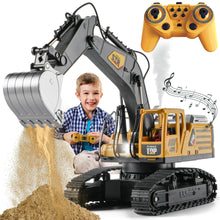 Load image into Gallery viewer, Remote Control Excavator Toys for Boys,14 Channel RC Digger Construction Toys Tractor, Simulated Smoke, Sound, Lighting, Metal Digging Head