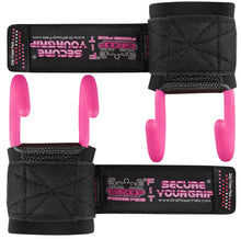 Load image into Gallery viewer, Weight Lifting Hooks with Wrist Wraps, Deadlifts & Pull-Ups (Set of 2) - Pink