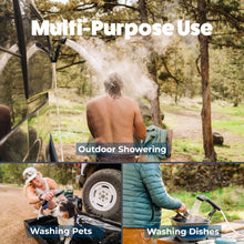 Load image into Gallery viewer, Kakadu Portable Camping Outback Shower, Instant Hot Water for Outdoor Use - Slimline Design, Rechargeable Lithium Battery, Adjustable Shower Head, Slim Pump, Digital Display