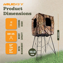 Load image into Gallery viewer, Muddy 12' Quad Pod Ladder Stand with Large 57 x 57 Platform & Hunting Blind