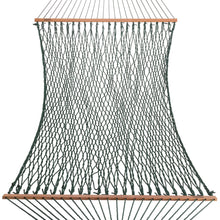 Load image into Gallery viewer, Hatteras Hammocks Deluxe Green DuraCord Rope Hammock – 13 ft. x 60 in., 2-Person, 450 lb Capacity, Cumaru Spreader Bar, Zinc-Plated Hardware – Handcrafted in The USA