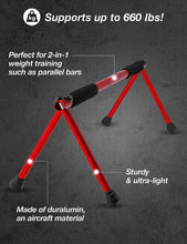 Load image into Gallery viewer, WITHGEAR Folding Push Up Bar Swan Red | Portable & Lightweight Sturdy Duralumin Metal Pushup Bar Stand w/ Carry Bag | Home Workout Equipment Push Up Bars for Men and Women | Push Up Handles for Floor (RED)