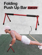 Load image into Gallery viewer, WITHGEAR Folding Push Up Bar Swan Red | Portable & Lightweight Sturdy Duralumin Metal Pushup Bar Stand w/ Carry Bag | Home Workout Equipment Push Up Bars for Men and Women | Push Up Handles for Floor (RED)