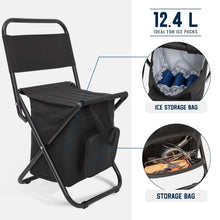 Load image into Gallery viewer, Small Fishing Chair with Cooler Bag, Lightweight Camping Chair Compact Fishing Stool with Backrest for Hiking Travel,Ice Fishing