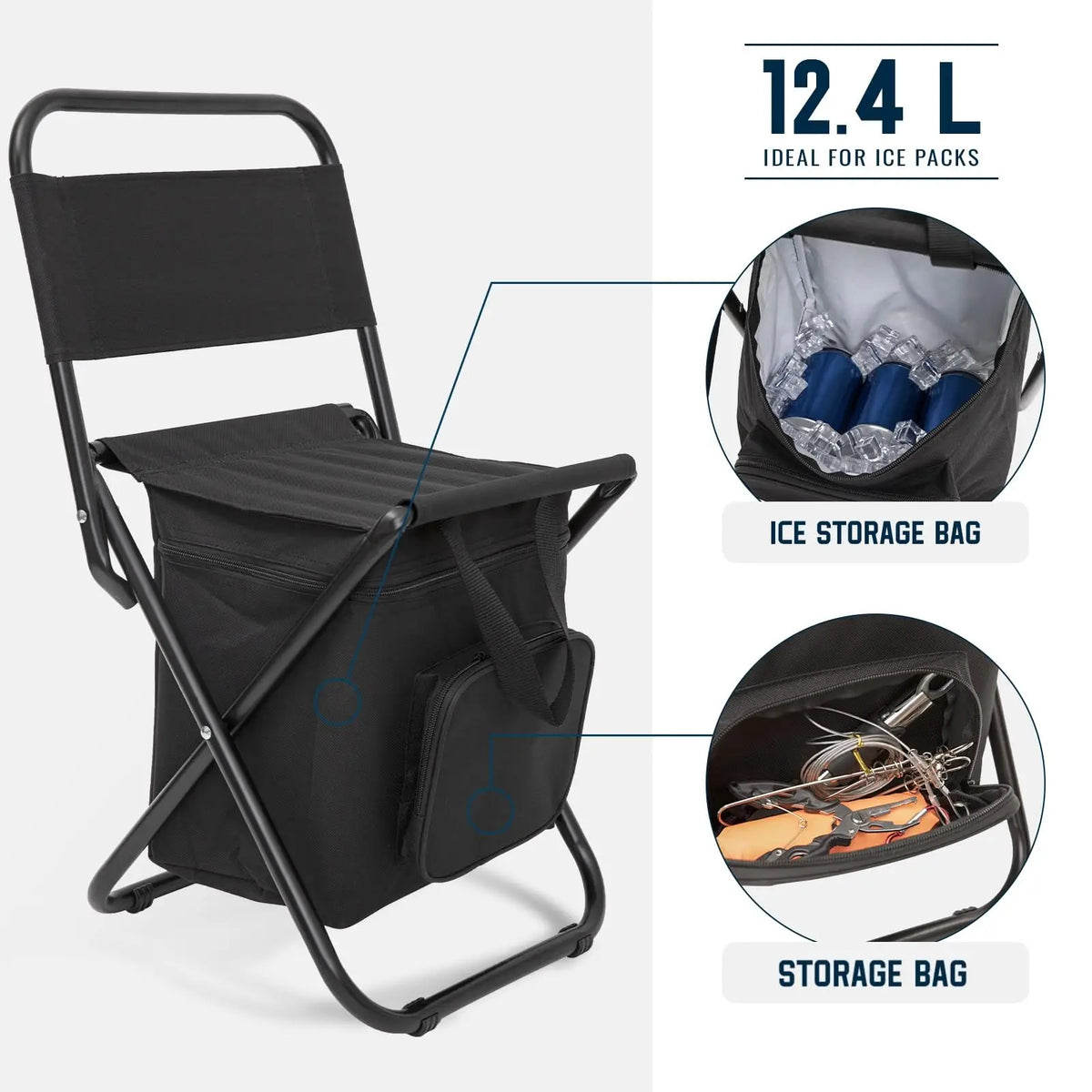 Small Fishing Chair with Cooler Bag, Lightweight Camping Chair Compact