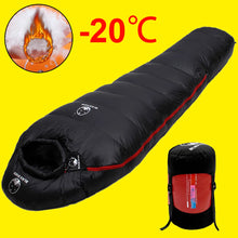 Load image into Gallery viewer, Very Warm White Goose Down Filled Adult Mummy Style Sleeping Bag Fit for Winter Thermal 4 Kinds of Thickness Travel Camping