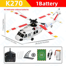 Load image into Gallery viewer, WLtoys K270 RC Helicopter 2.4G 6-Aixs Gyroscope 4CH Altitude Hold Optical Flow Brushless Remote Control Helicopter Toys For Kid