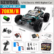 Load image into Gallery viewer, Wltoys Q117 1/16 RC Car 4WD Remote Control Car LED Headlights Brushless 70KM/H 2.4G High Speed Off-Road Drift Toys for Children