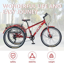 Load image into Gallery viewer, ZUKK Adult Moutain Tricycle, 26 Inch 3 Wheel Bikes,3 Wheeled 7-Speed Mountain Tricycle for Adults with Large Shopping Baskets