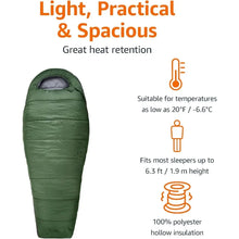 Load image into Gallery viewer, Sleeping Bag for Camping and Hiking 3-Season 20 Degree F Mummy, Olive Green Outdoor Camping Cotton Winter Warm Sleeping Bags